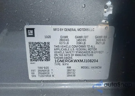 2021 Chevrolet Traverse Fwd Lt Cloth from USA, damaged, VIN 1GNERGKWXMJ108204